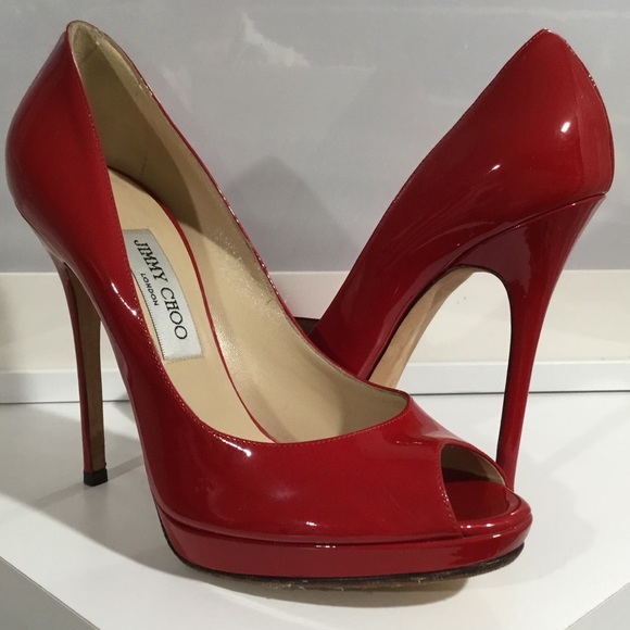 Patent leather peep toe heeled platforms - Picture 3 of 6
